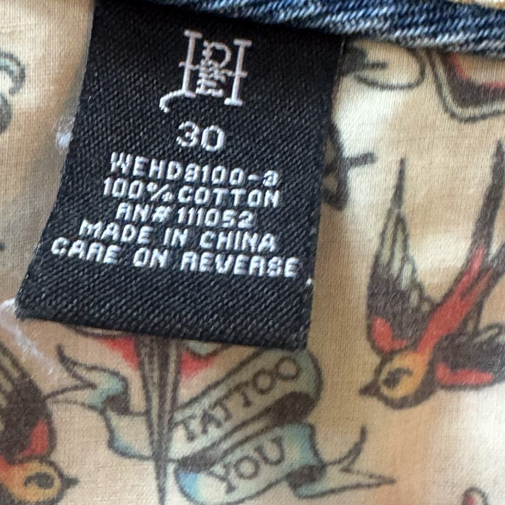 Ed Hardy Womens 30 Baggy Jeans Denim Painted Tattoo Graphic Tiger Koi Snake Y2K - Picture 16 of 16